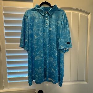 Blue Polo Shirt with Leaf Pattern